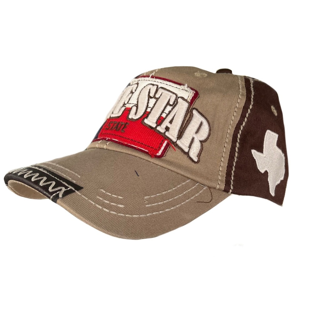 Texas Lone Star 6 Panel Baseball Cap Dad‎ Hat, Tan & Brown